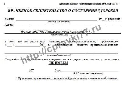 Справка из наркологического диспансера (НД)
